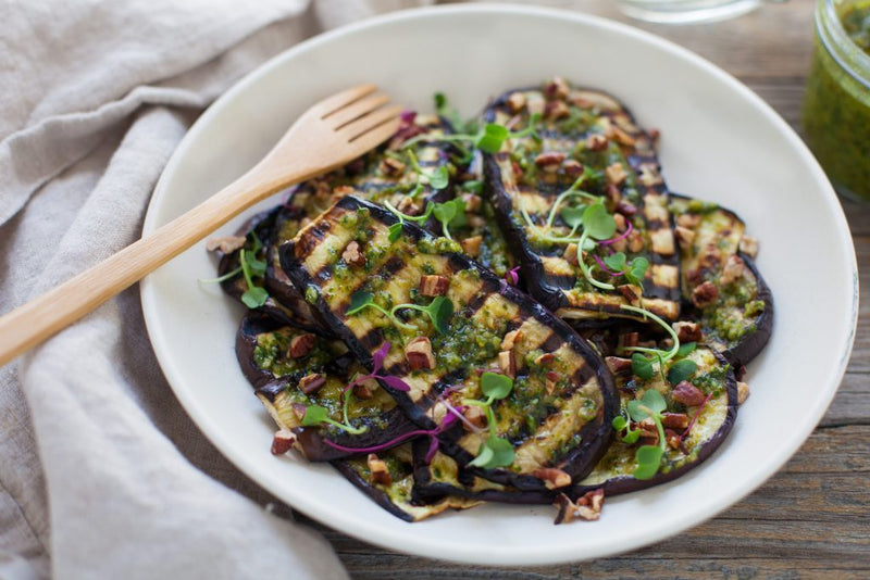 Millican Pecan - Grilled Eggplant with Pecan Pesto
