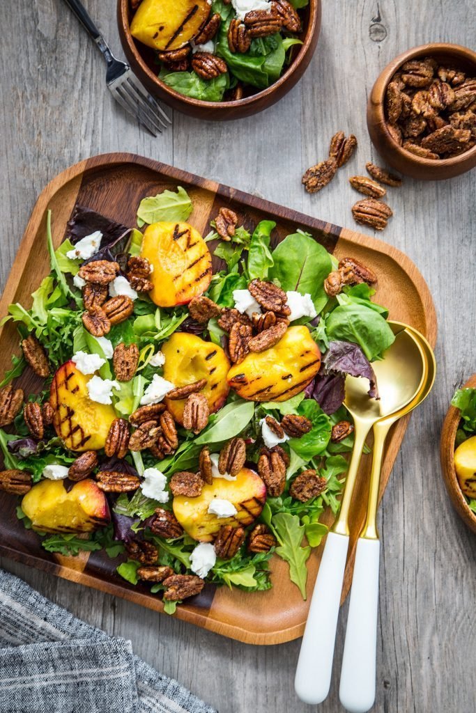 Millican Pecan - Spiced Pecan Grilled Peach Salad with Goat Cheese Recipe