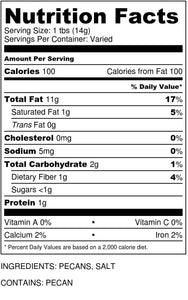 Creamy Pecan Butter - nutrition label