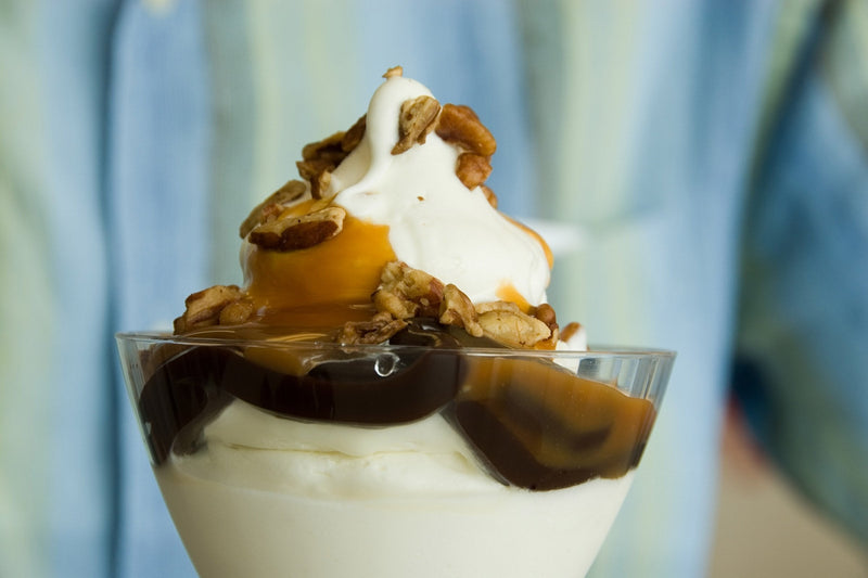 Hot caramel pecan sundae
