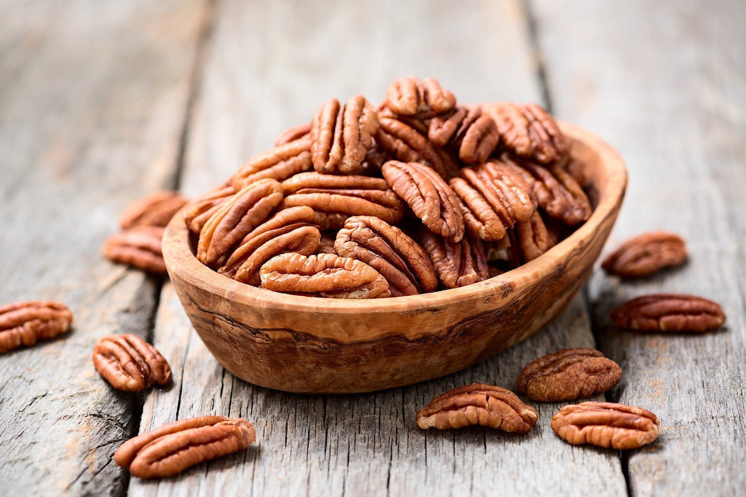 Pecan halves showing natural differences in size and color