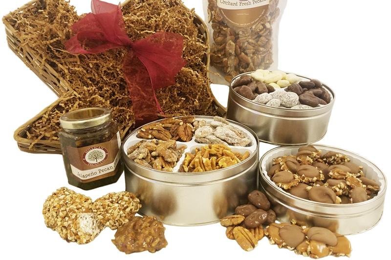 Pecan gift baskets and tins