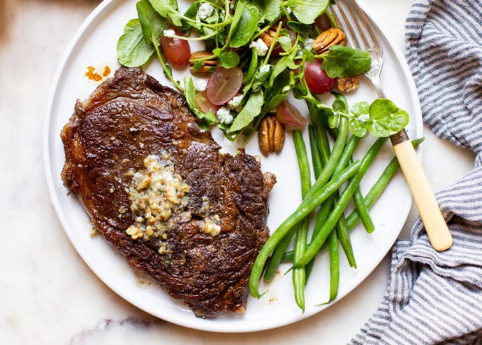 Ribeye-Steak with Pecan Blue Cheese and Herb Compound Butter