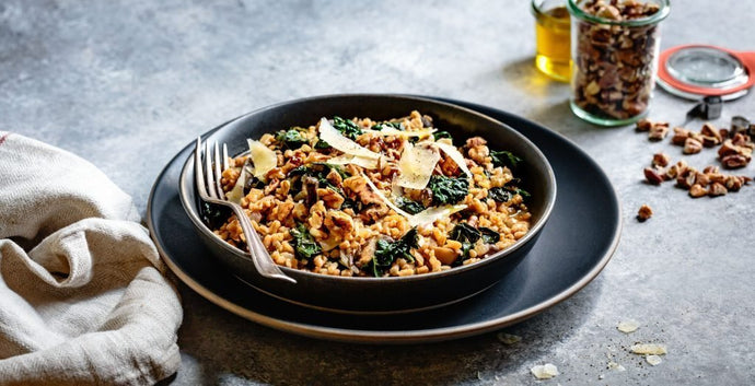 Toasted Pecan and Mushroom Farro Risotto