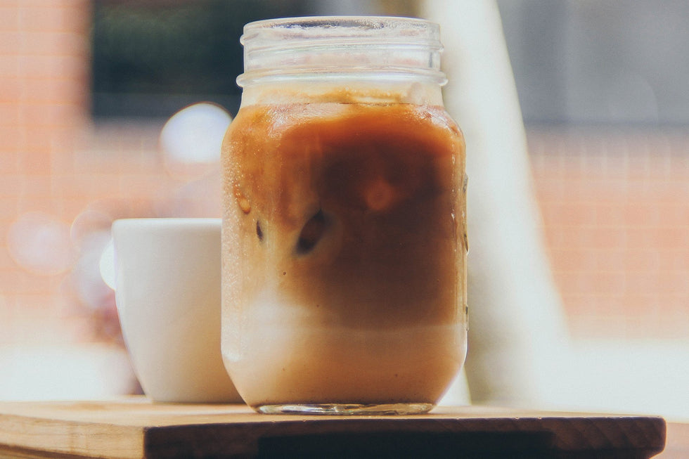 Iced pecan coffee recipe in a glass jar