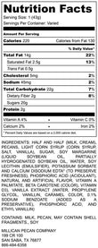 Millican Pecan_Chewy Pecan Pralines Nutrition Label