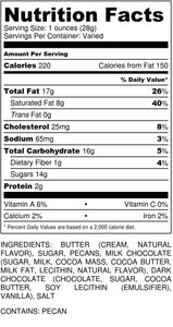 Dark Chocolate Pecan Toffee - Gift Tin - nutrition label