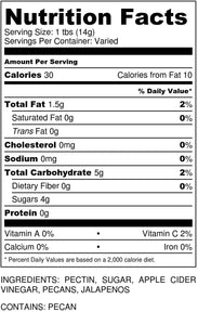 Jalapeno Pecan Jelly - nutrition label