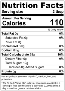 Roasted Pecan Syrup - nutrition label