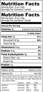White Chocolate Pecan Clusters - nutrition label